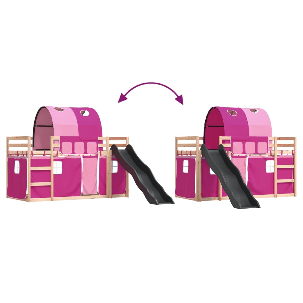 Bunk Bed without Mattress with Slide and Curtains Pink 90x200 cm