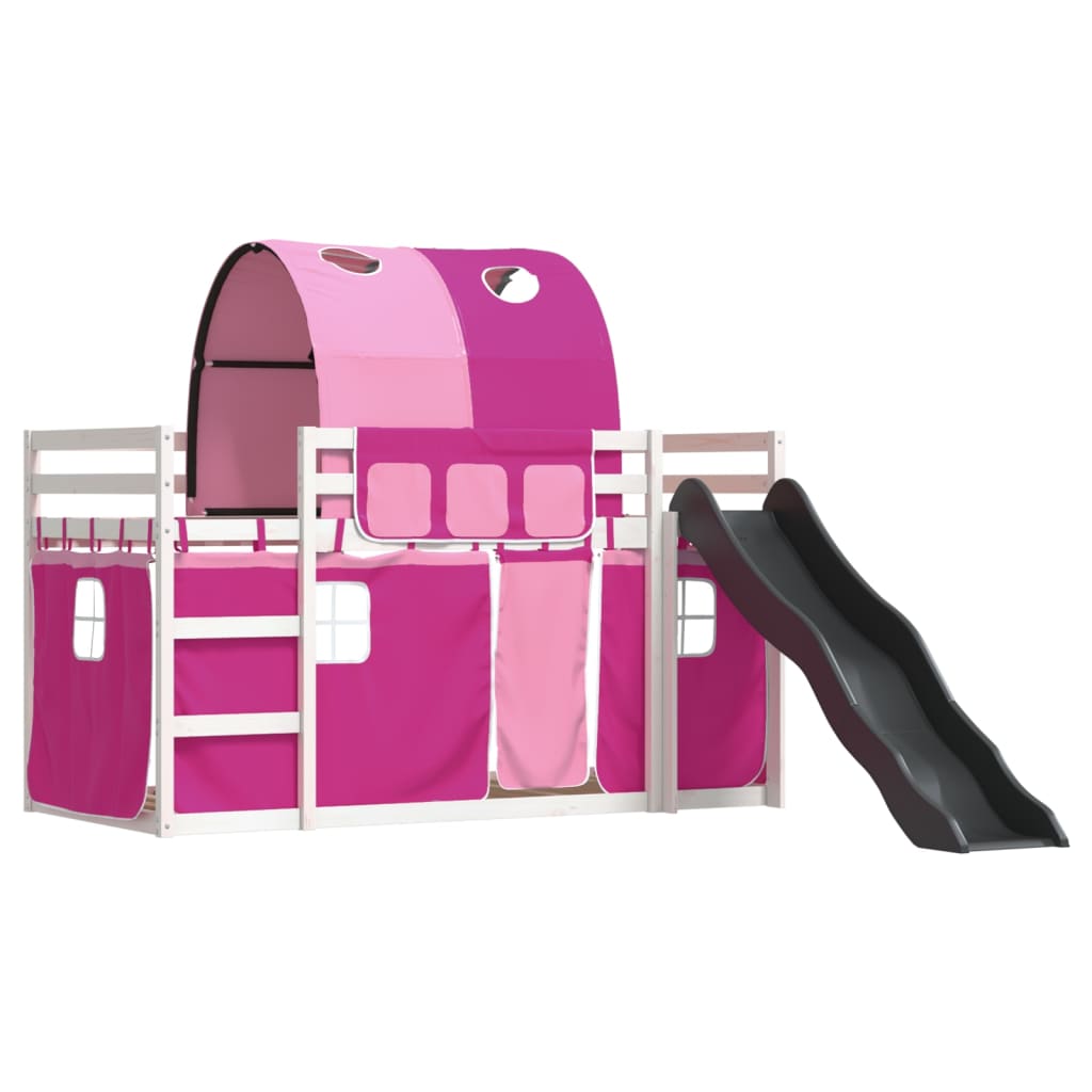 Bunk Bed without Mattress with Slide and Curtains Pink 90x200 cm