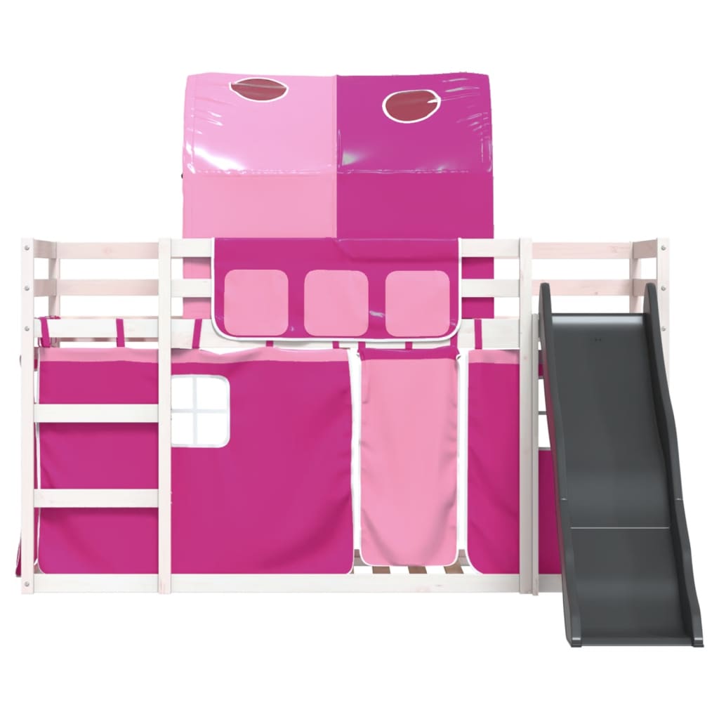 Bunk Bed without Mattress with Slide and Curtains Pink 90x200 cm