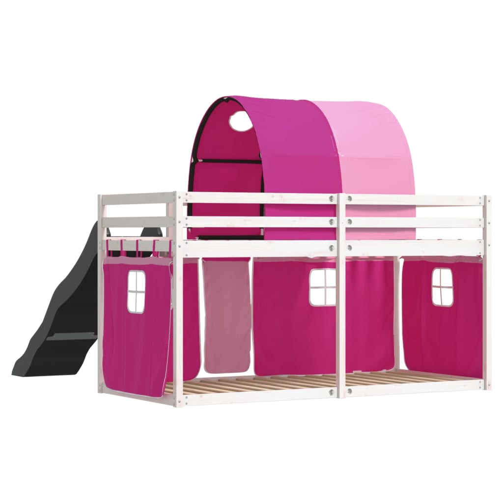 Bunk Bed without Mattress with Slide and Curtains Pink 90x200 cm