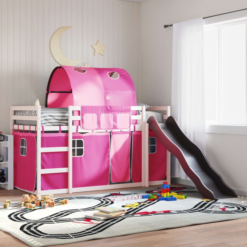 Bunk Bed without Mattress with Slide and Curtains Pink 90x200 cm
