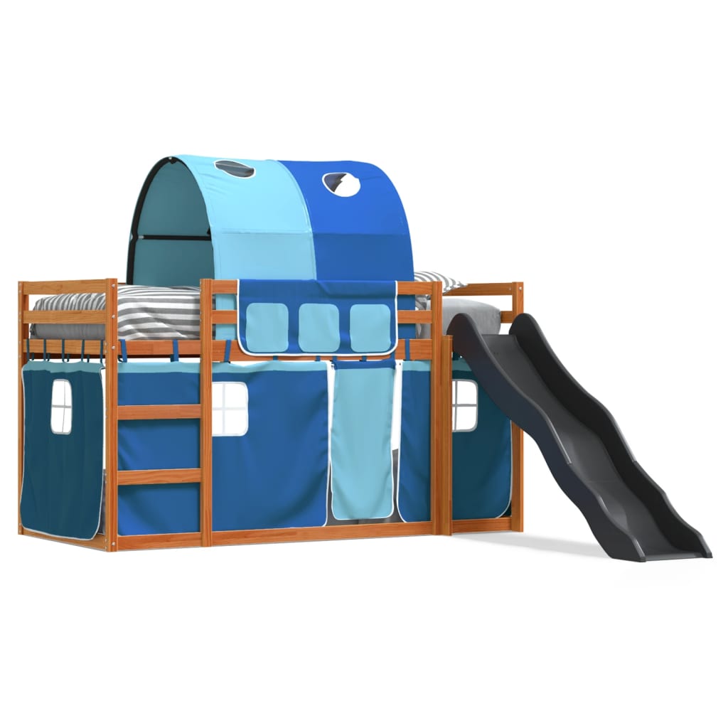 Bunk Bed without Mattress with Slide and Curtains Blue 90x200 cm