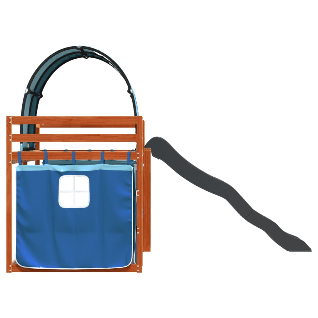 Bunk Bed without Mattress with Slide and Curtains Blue 90x200 cm