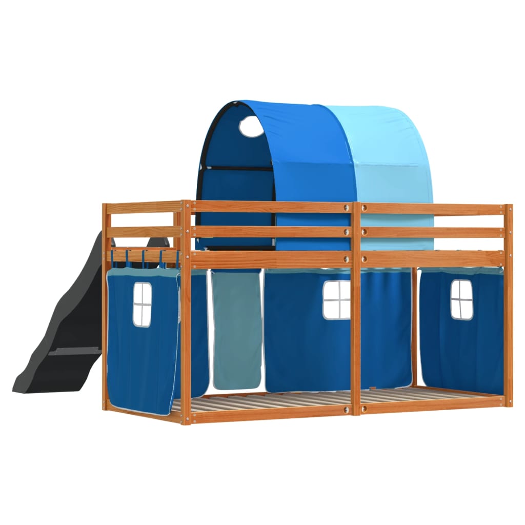 Bunk Bed without Mattress with Slide and Curtains Blue 90x200 cm