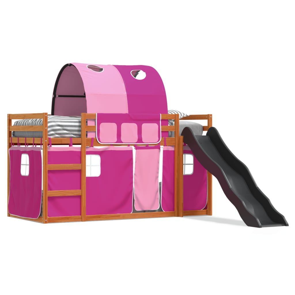 Bunk Bed without Mattress with Slide and Curtains Pink 90x200 cm