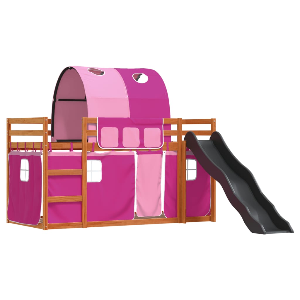 Bunk Bed without Mattress with Slide and Curtains Pink 90x200 cm