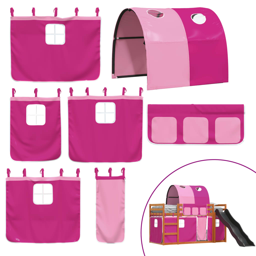Bunk Bed without Mattress with Slide and Curtains Pink 90x200 cm