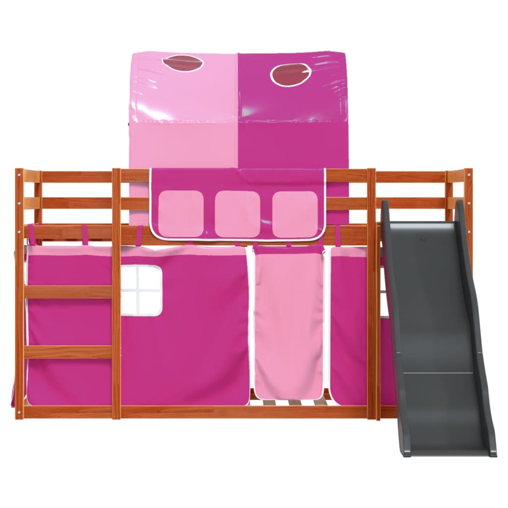 Bunk Bed without Mattress with Slide and Curtains Pink 90x200 cm