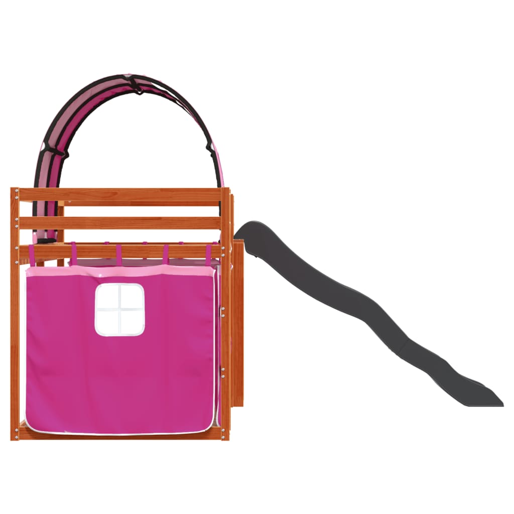 Bunk Bed without Mattress with Slide and Curtains Pink 90x200 cm