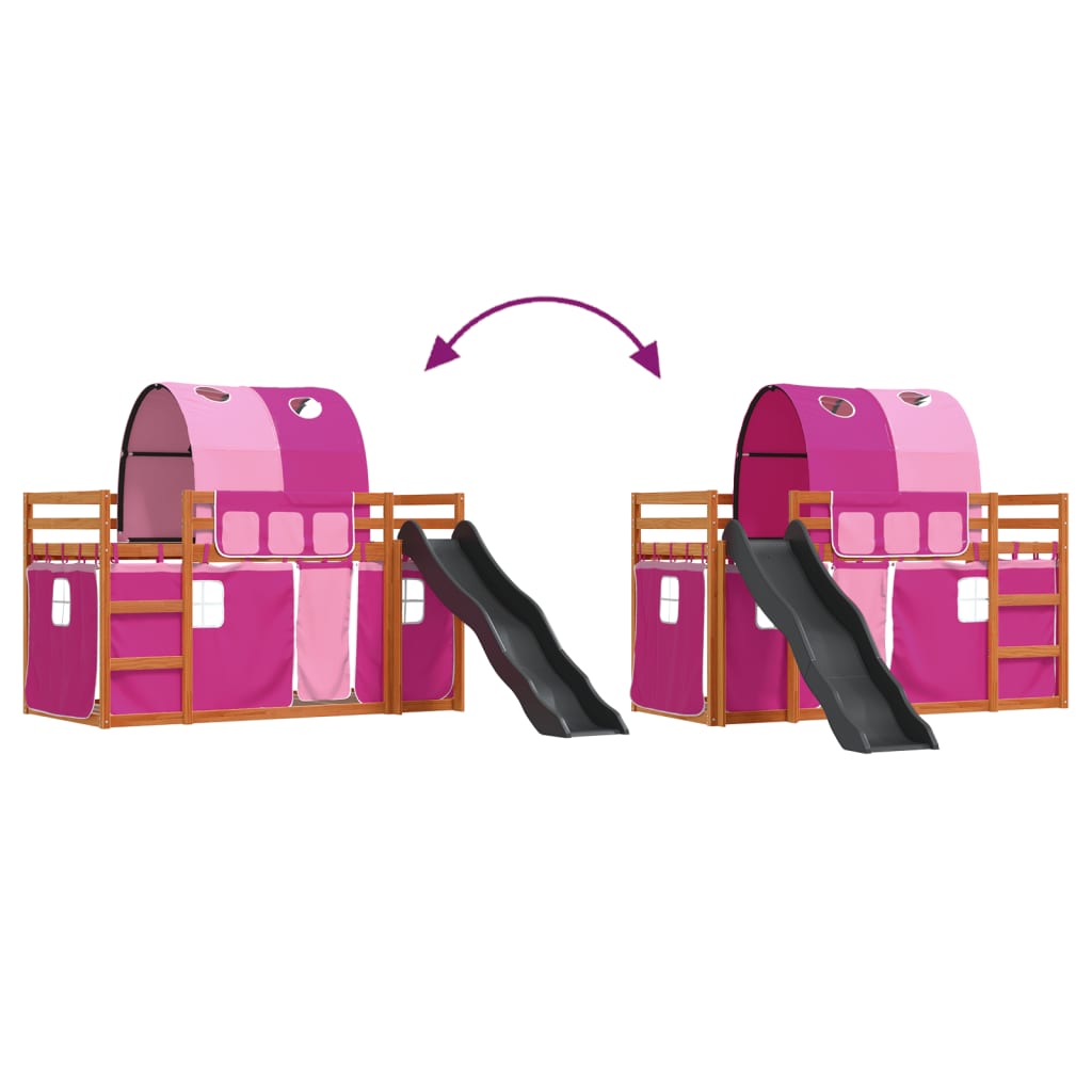 Bunk Bed without Mattress with Slide and Curtains Pink 90x200 cm