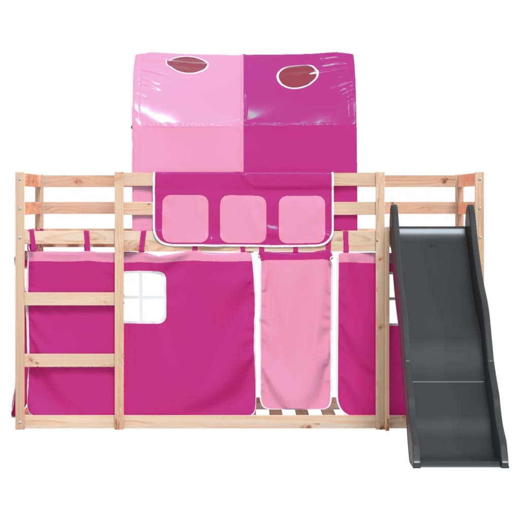 Bunk Bed without Mattress with Slide and Curtains Pink 80x200 cm