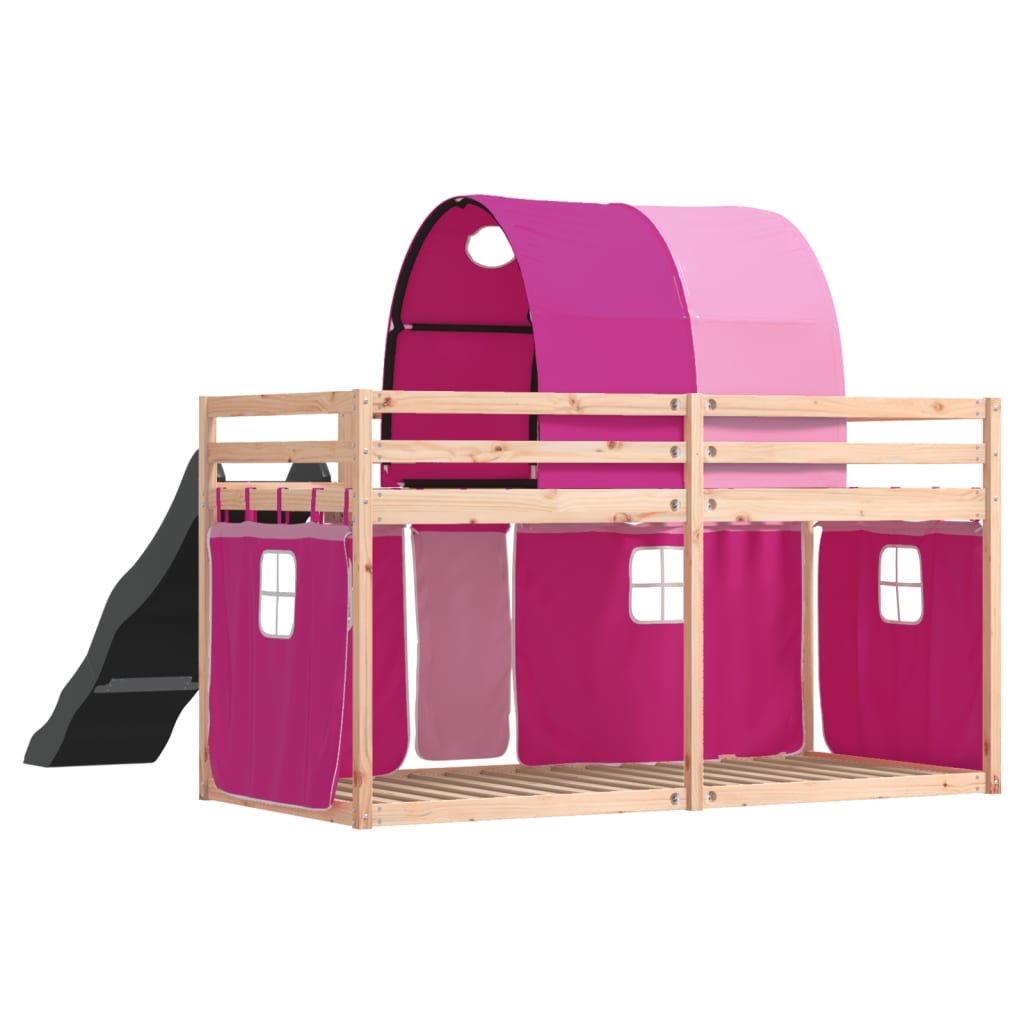 Bunk Bed without Mattress with Slide and Curtains Pink 80x200 cm