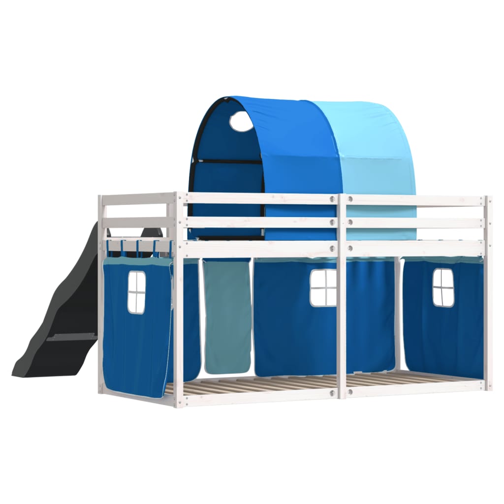 Bunk Bed without Mattress with Slide and Curtains Blue 80x200 cm