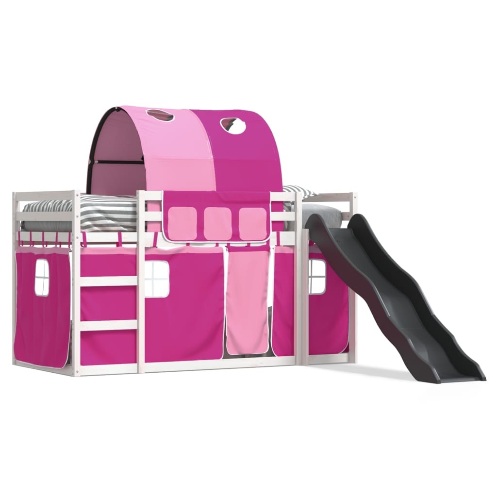 Bunk Bed without Mattress with Slide and Curtains Pink 80x200 cm