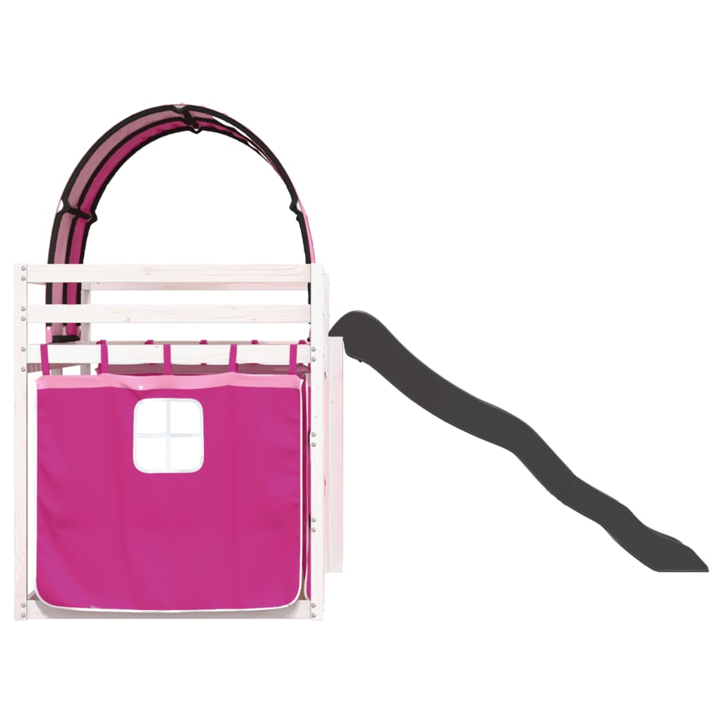 Bunk Bed without Mattress with Slide and Curtains Pink 80x200 cm