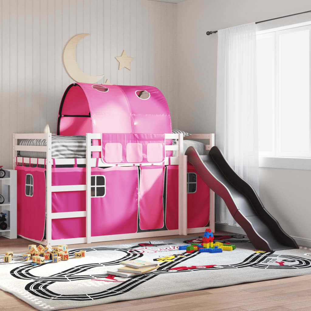 Bunk Bed without Mattress with Slide and Curtains Pink 80x200 cm