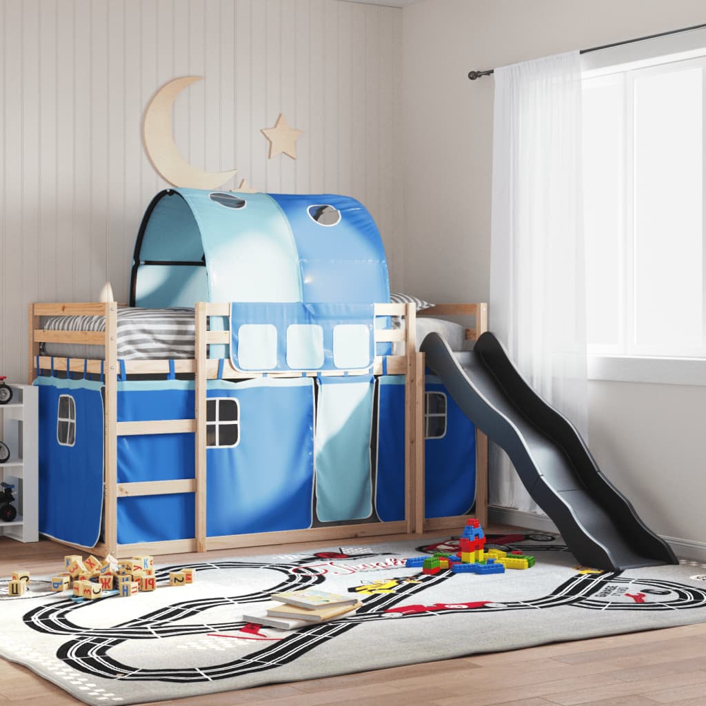 Bunk Bed without Mattress with Slide and Curtains Blue 90x190 cm Single