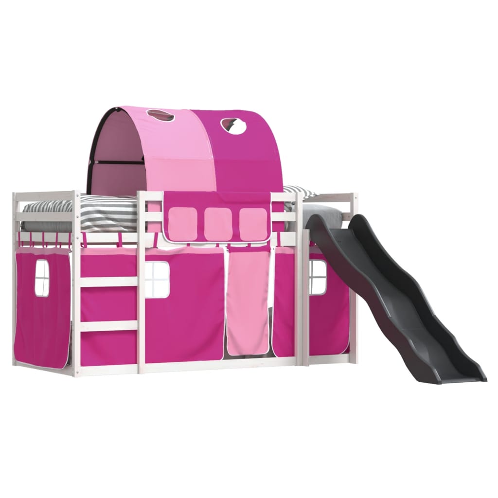 Bunk Bed without Mattress with Slide and Curtains Pink 90x190 cm Single