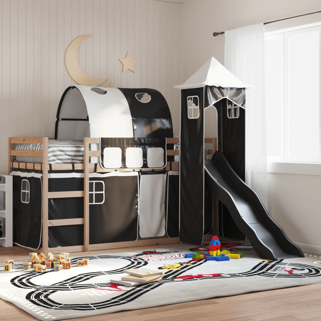 Bunk Bed without Mattress with Slide White and Black 80x200 cm