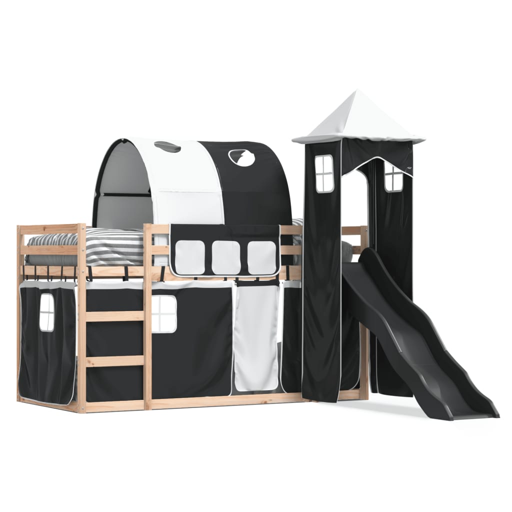 Bunk Bed without Mattress with Slide White and Black 90x190 cm Single