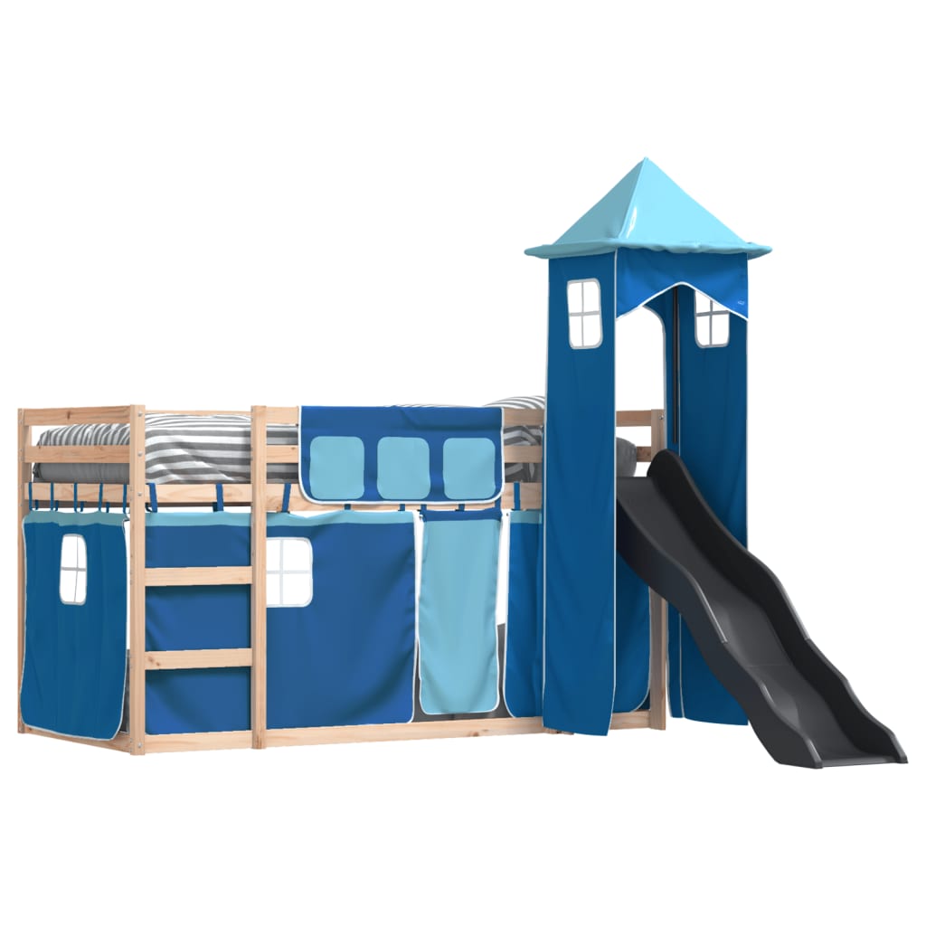 Bunk Bed without Mattress with Slide and Curtains Blue 90x200 cm