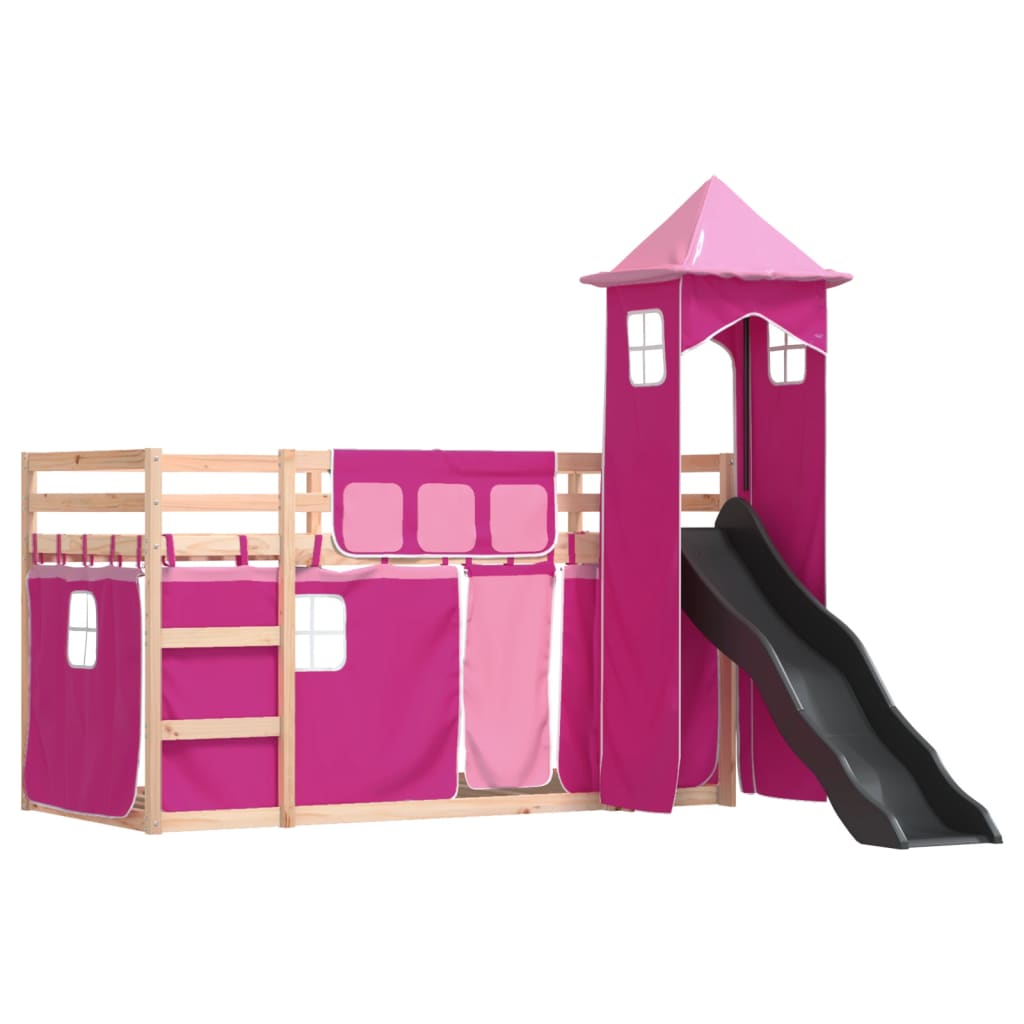 Bunk Bed without Mattress with Slide and Curtains Pink 90x200 cm