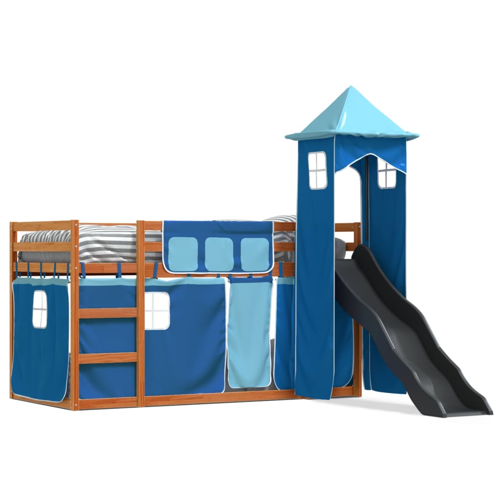 Bunk Bed without Mattress with Slide and Curtains Blue 90x200 cm