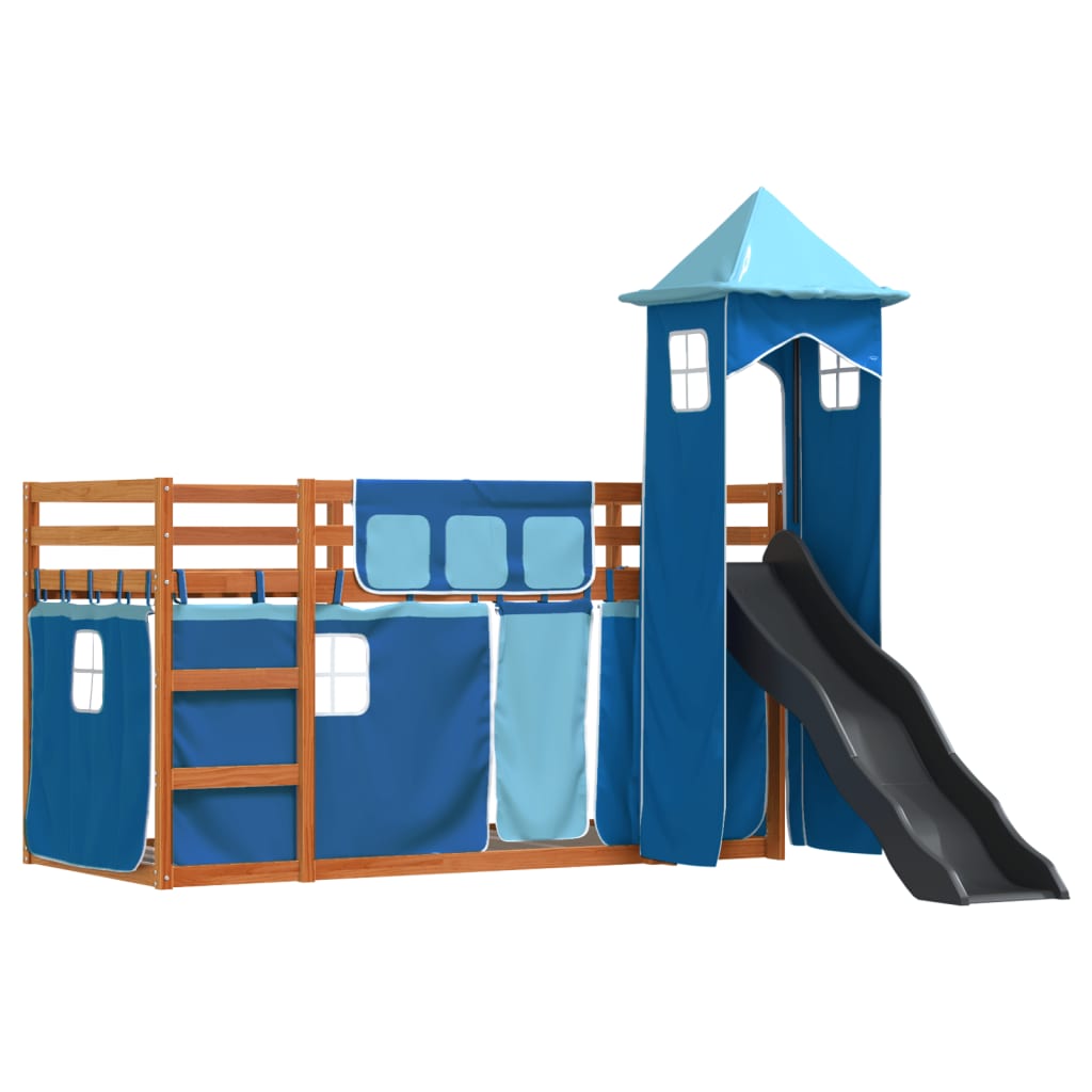 Bunk Bed without Mattress with Slide and Curtains Blue 90x200 cm