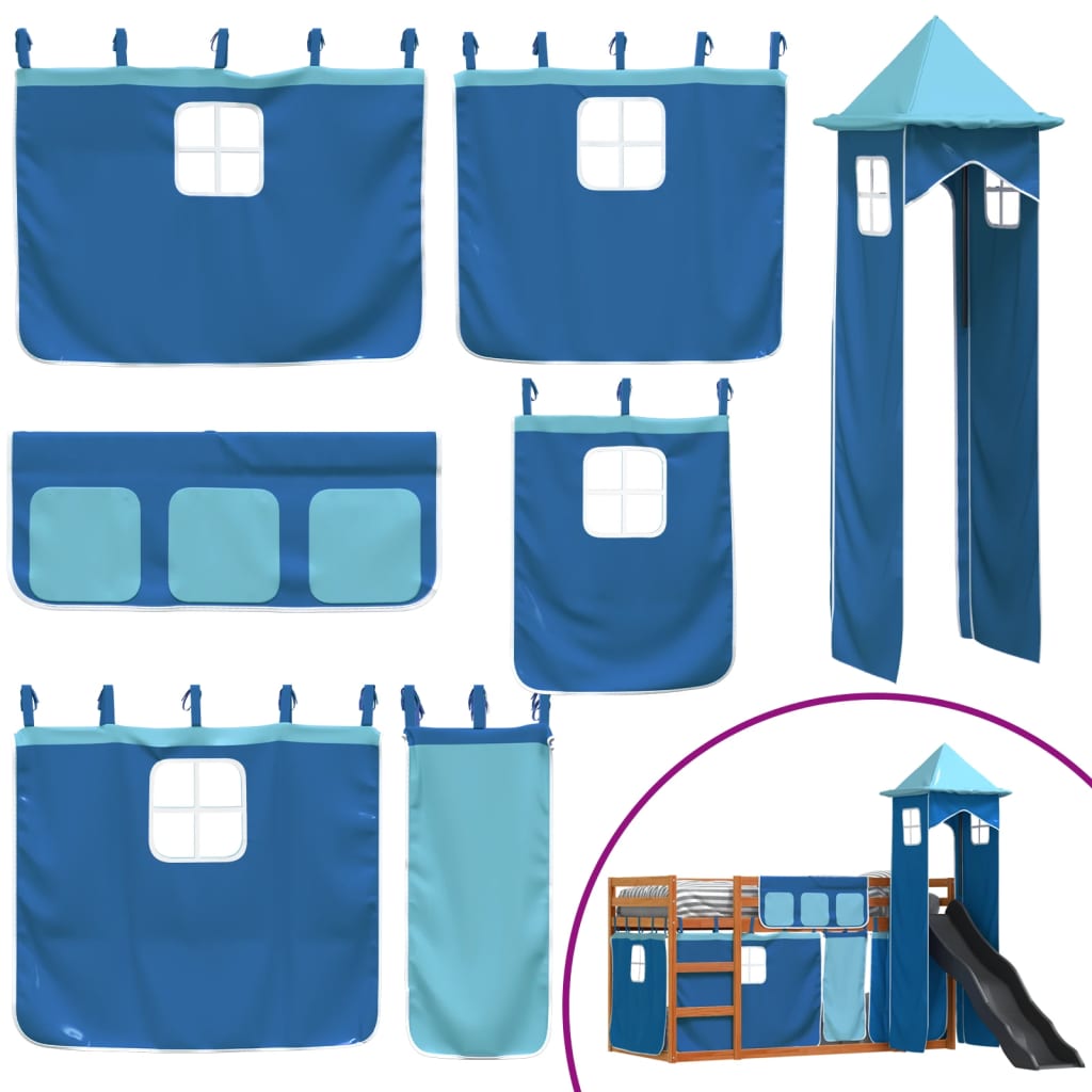 Bunk Bed without Mattress with Slide and Curtains Blue 90x200 cm