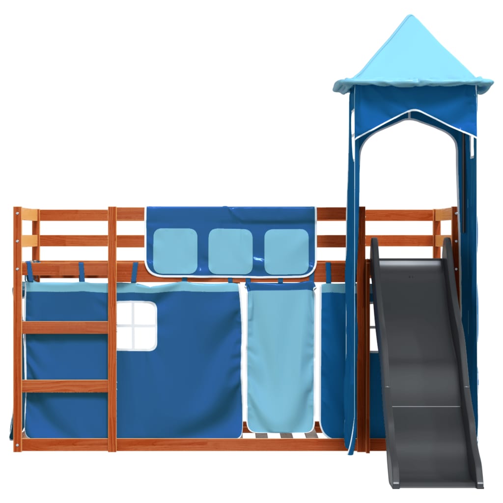 Bunk Bed without Mattress with Slide and Curtains Blue 90x200 cm