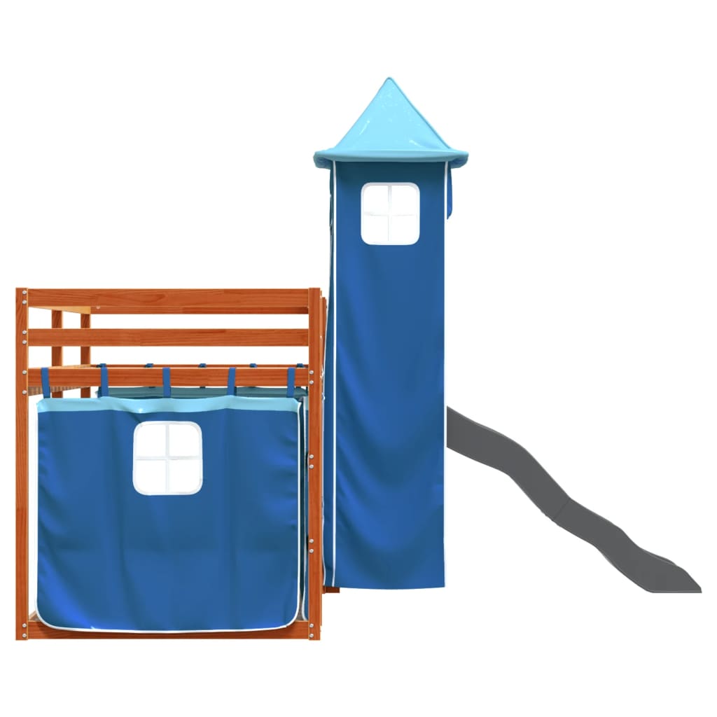 Bunk Bed without Mattress with Slide and Curtains Blue 90x200 cm