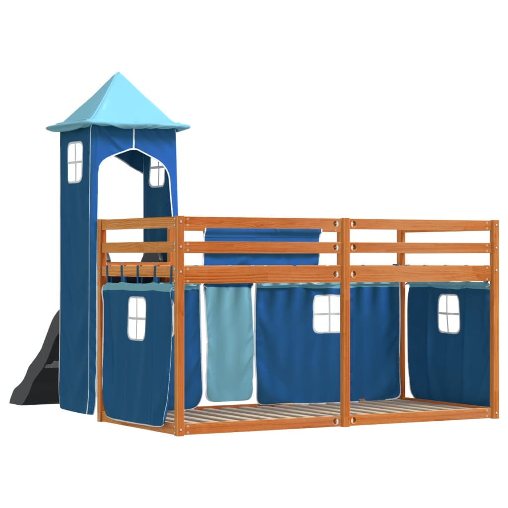 Bunk Bed without Mattress with Slide and Curtains Blue 90x200 cm