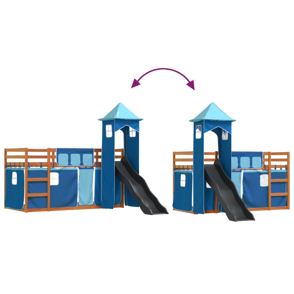 Bunk Bed without Mattress with Slide and Curtains Blue 90x200 cm