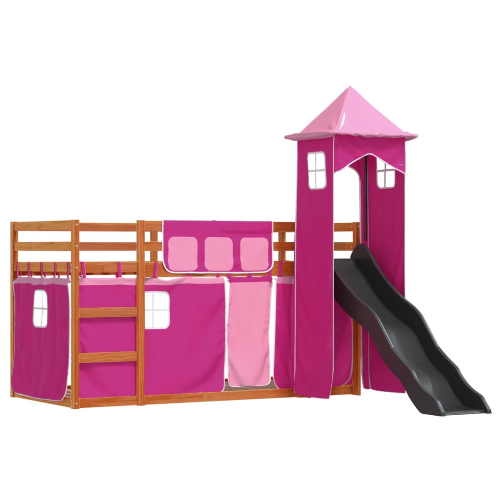 Bunk Bed without Mattress with Slide and Curtains Pink 90x200 cm
