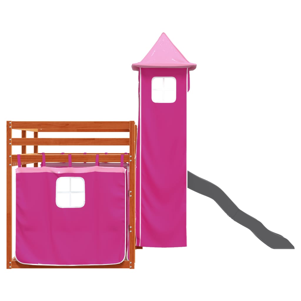 Bunk Bed without Mattress with Slide and Curtains Pink 90x200 cm
