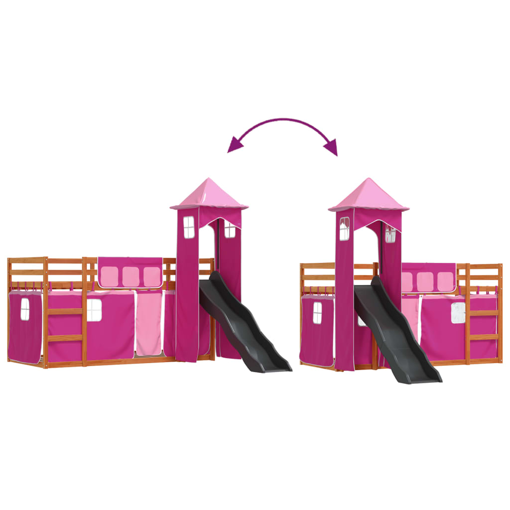Bunk Bed without Mattress with Slide and Curtains Pink 90x200 cm