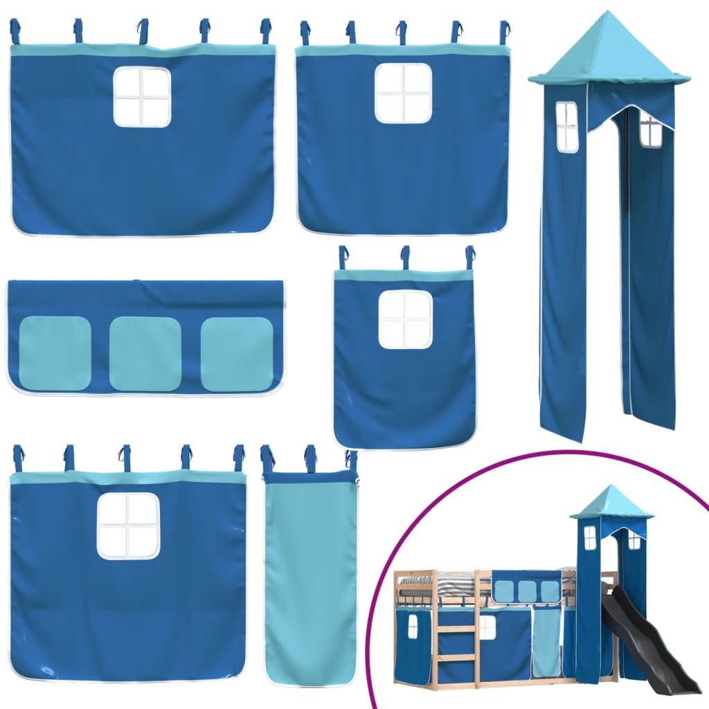 Bunk Bed without Mattress with Slide and Curtains Blue 80x200 cm