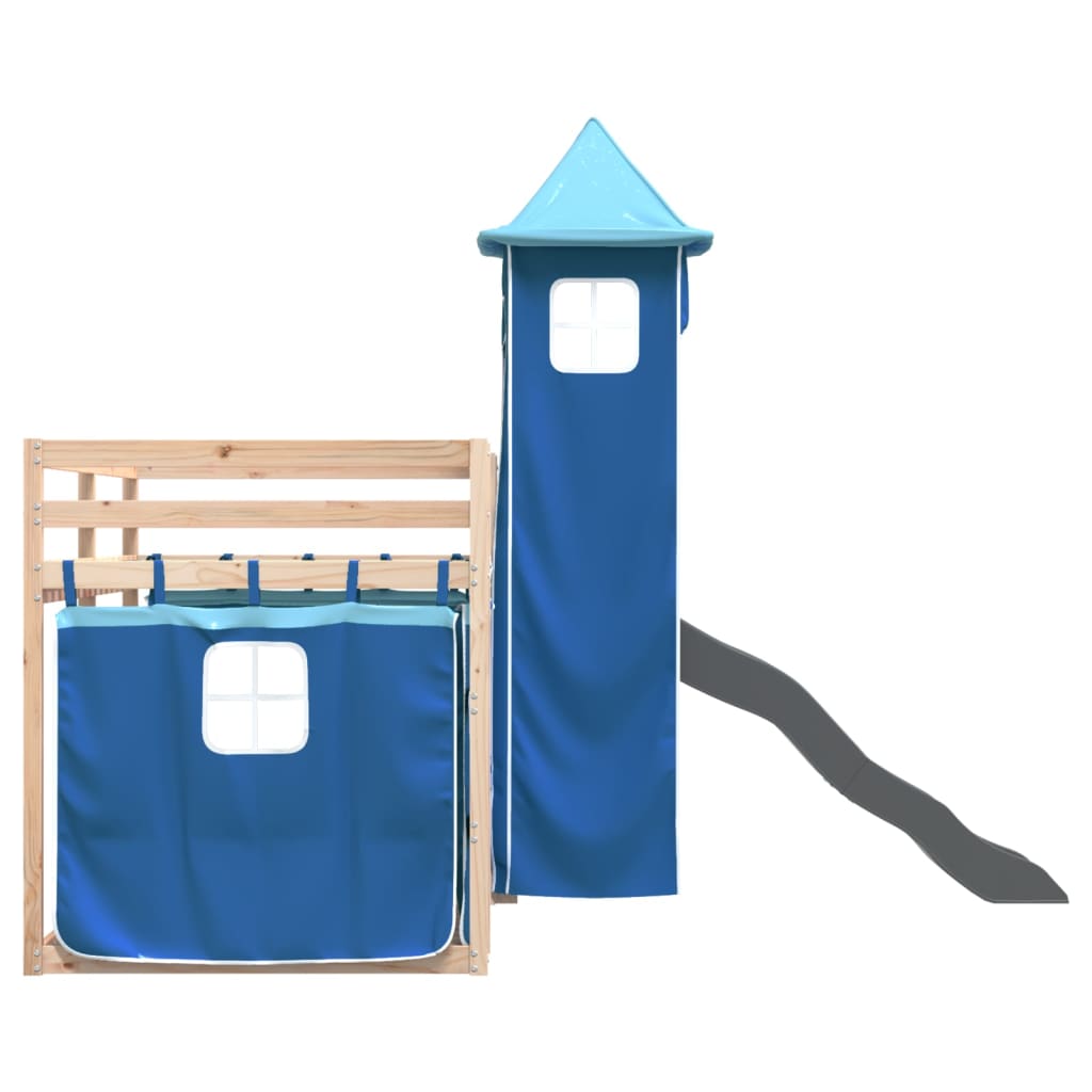 Bunk Bed without Mattress with Slide and Curtains Blue 80x200 cm