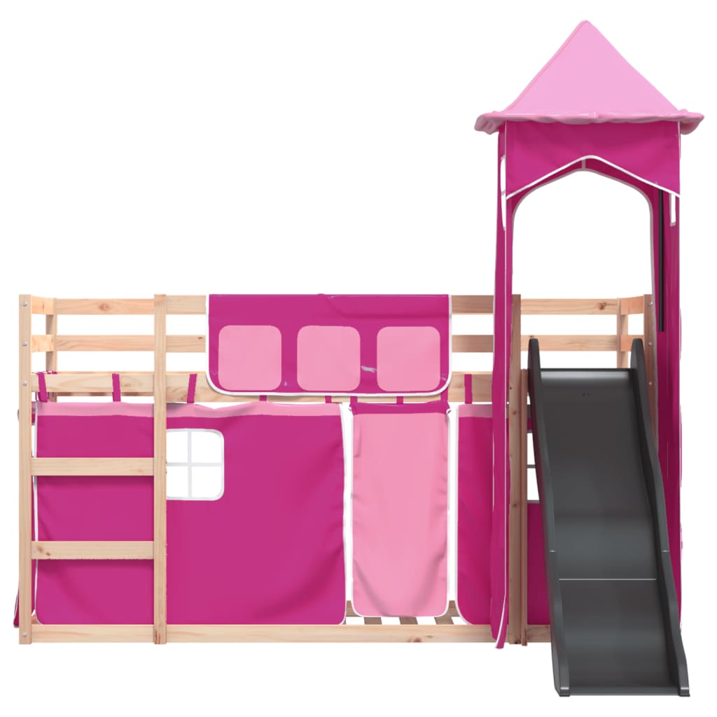 Bunk Bed without Mattress with Slide and Curtains Pink 80x200 cm