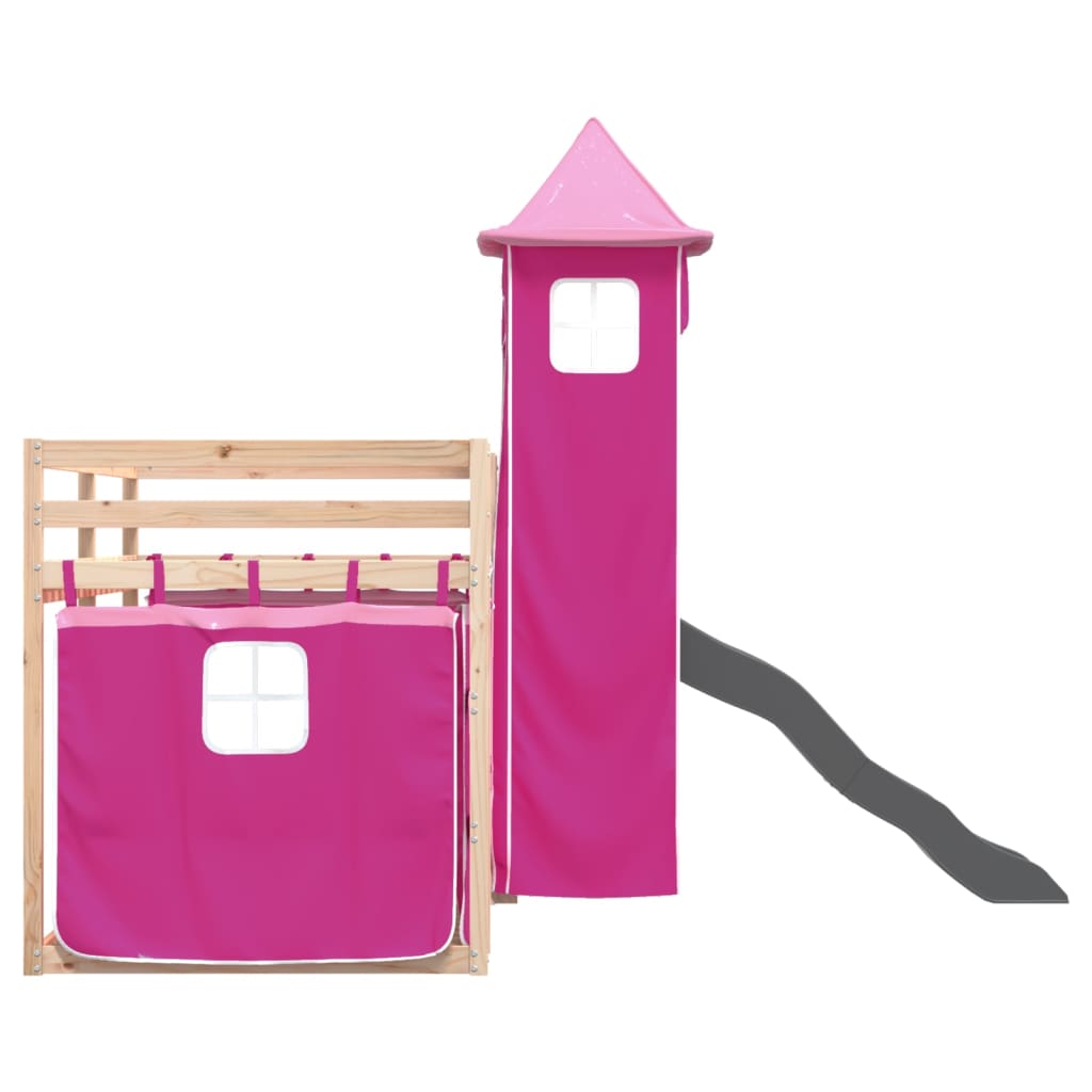 Bunk Bed without Mattress with Slide and Curtains Pink 80x200 cm