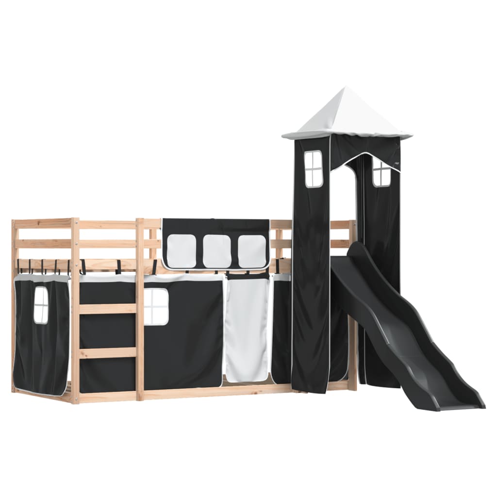 Bunk Bed without Mattress with Slide White and Black 90x190 cm Single