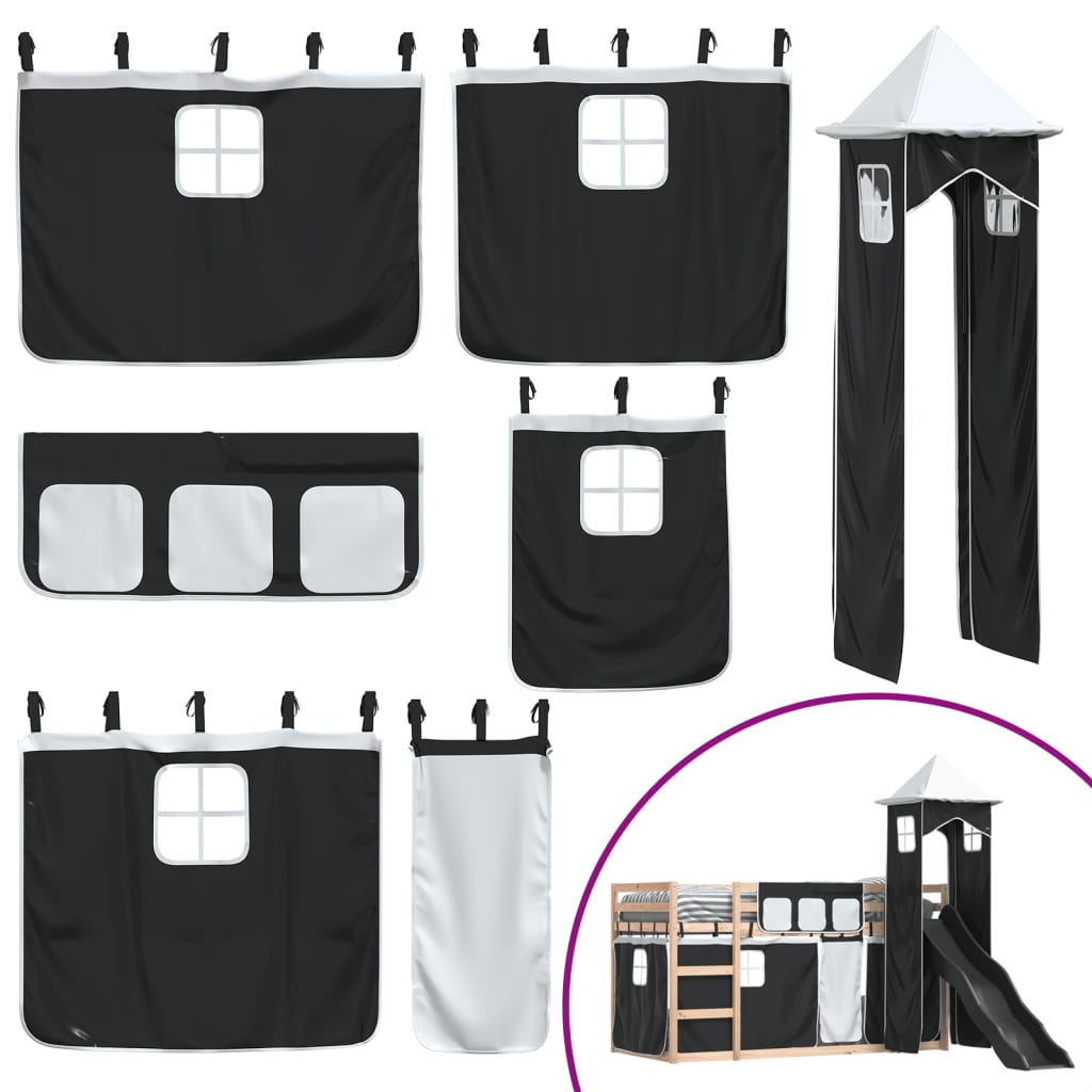 Bunk Bed without Mattress with Slide White and Black 90x190 cm Single