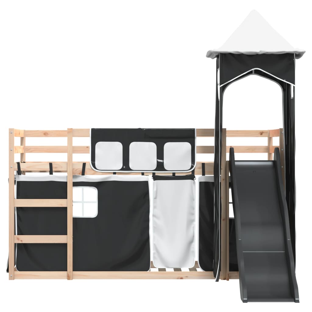 Bunk Bed without Mattress with Slide White and Black 90x190 cm Single
