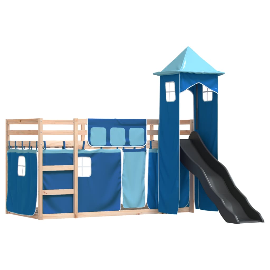 Bunk Bed without Mattress with Slide and Curtains Blue 90x190 cm Single