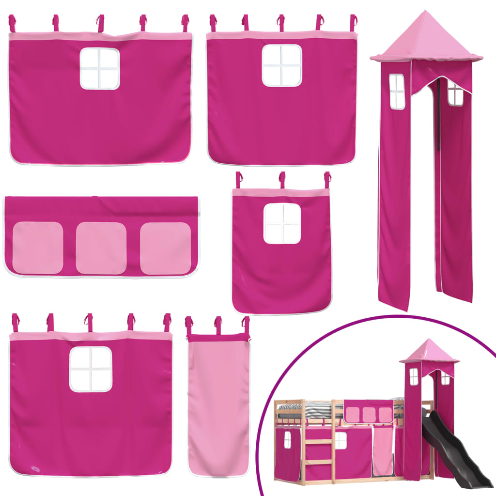 Bunk Bed without Mattress with Slide and Curtains Pink 90x190 cm Single