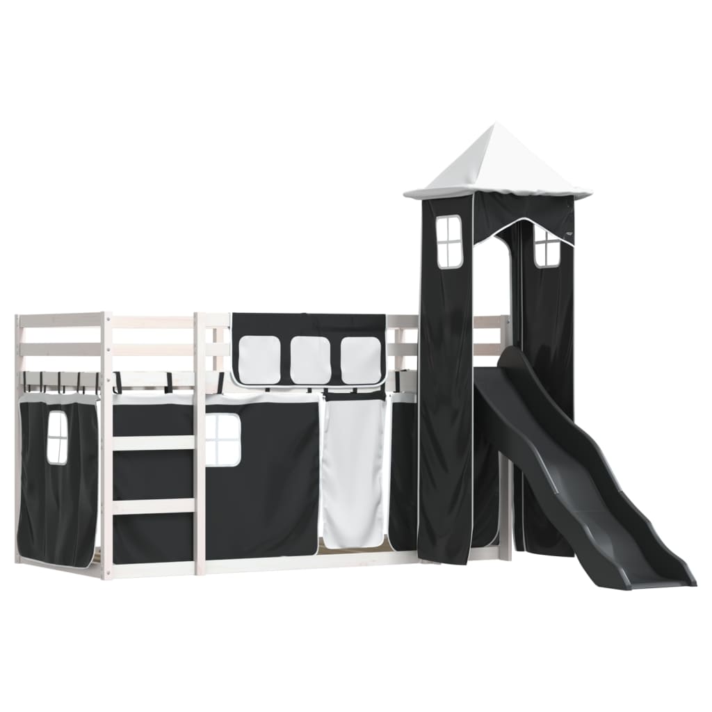 Bunk Bed without Mattress with Slide White and Black 90x190 cm Single
