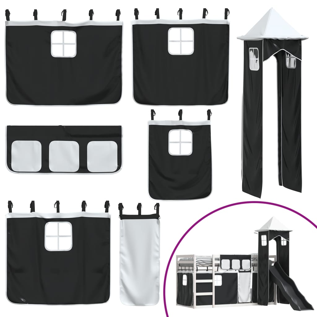 Bunk Bed without Mattress with Slide White and Black 90x190 cm Single