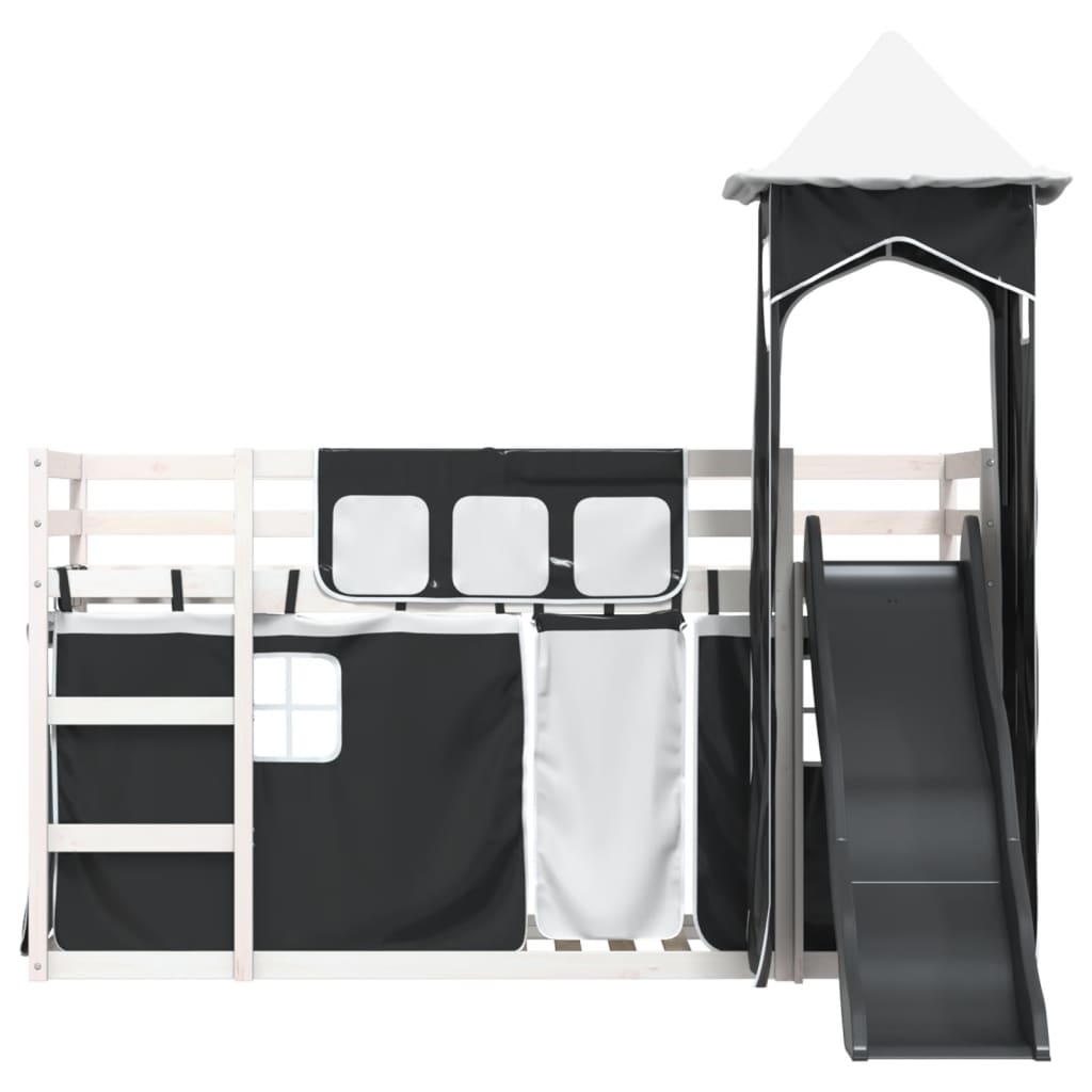 Bunk Bed without Mattress with Slide White and Black 90x190 cm Single