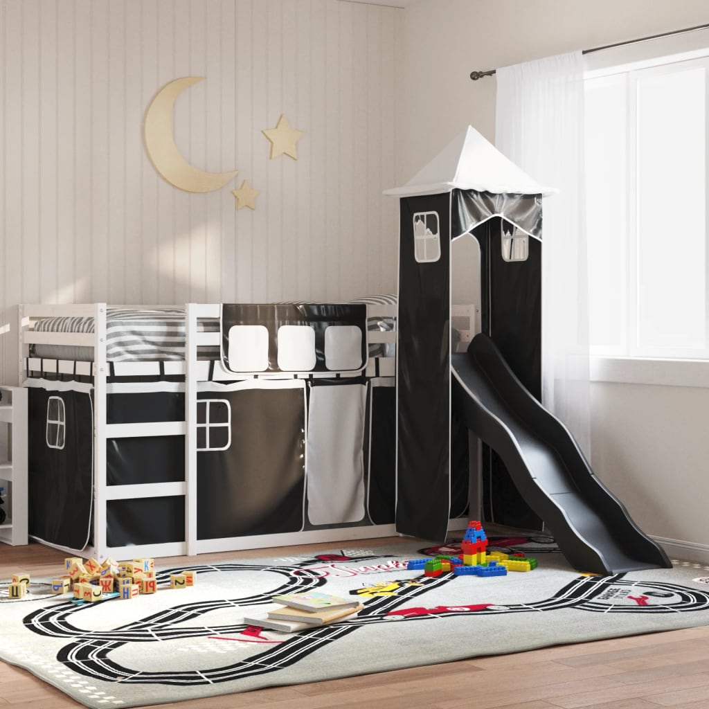 Bunk Bed without Mattress with Slide White and Black 90x190 cm Single