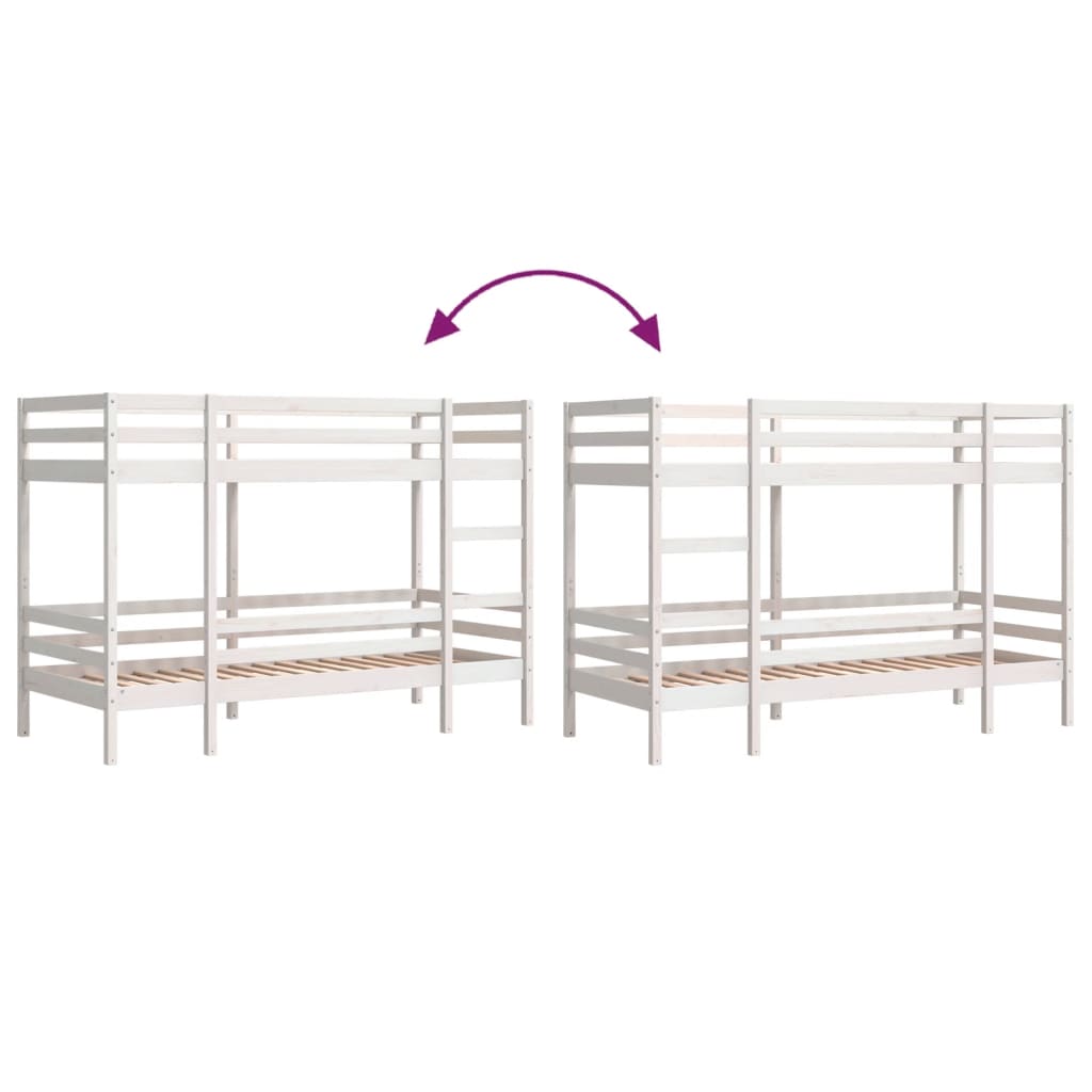 Bunk Bed without Mattress White 75x190 cm Small Single Solid Wood Pine